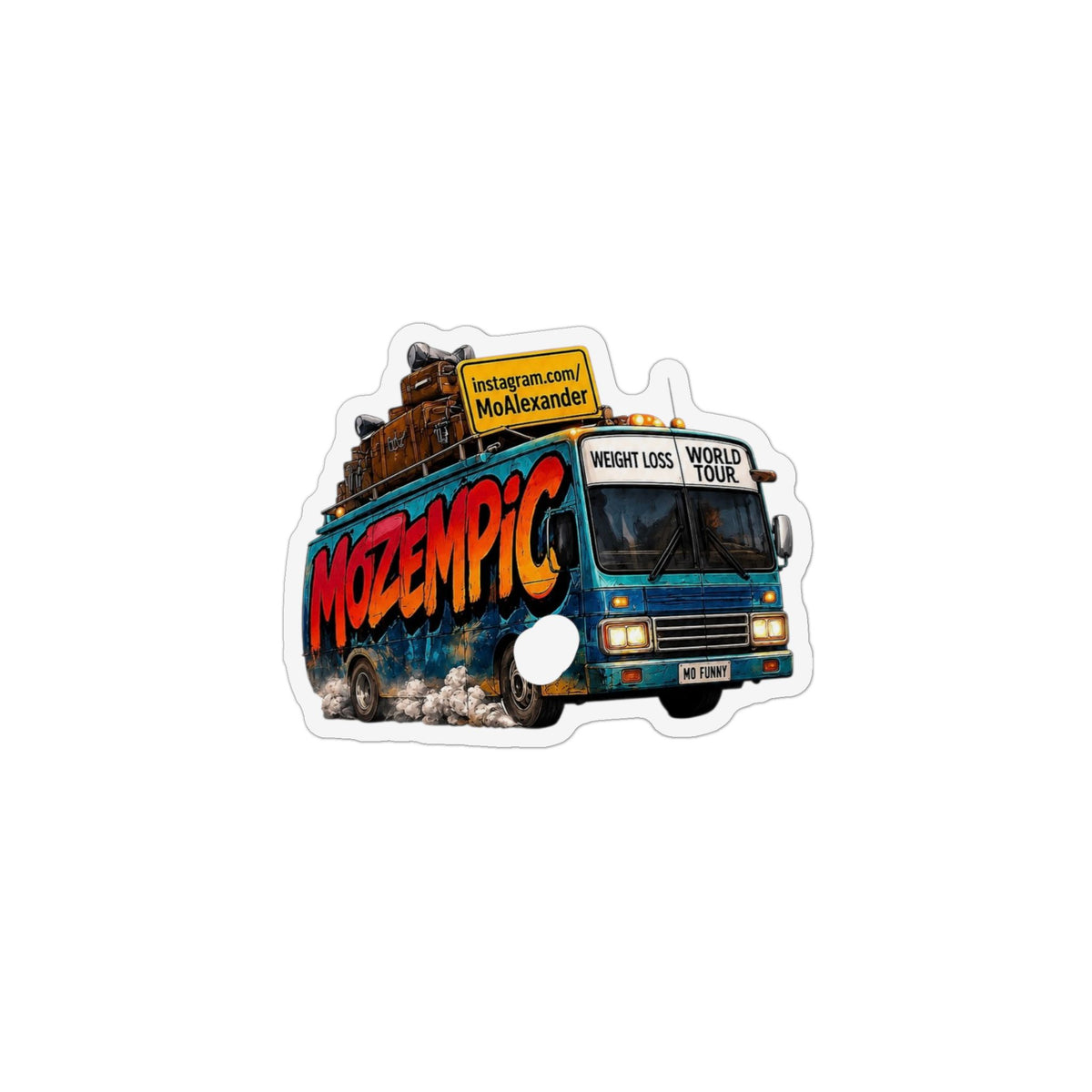 Custom Die-Cut Magnet — Mozempic Tour Bus Design (Instagram: MoAlexander)